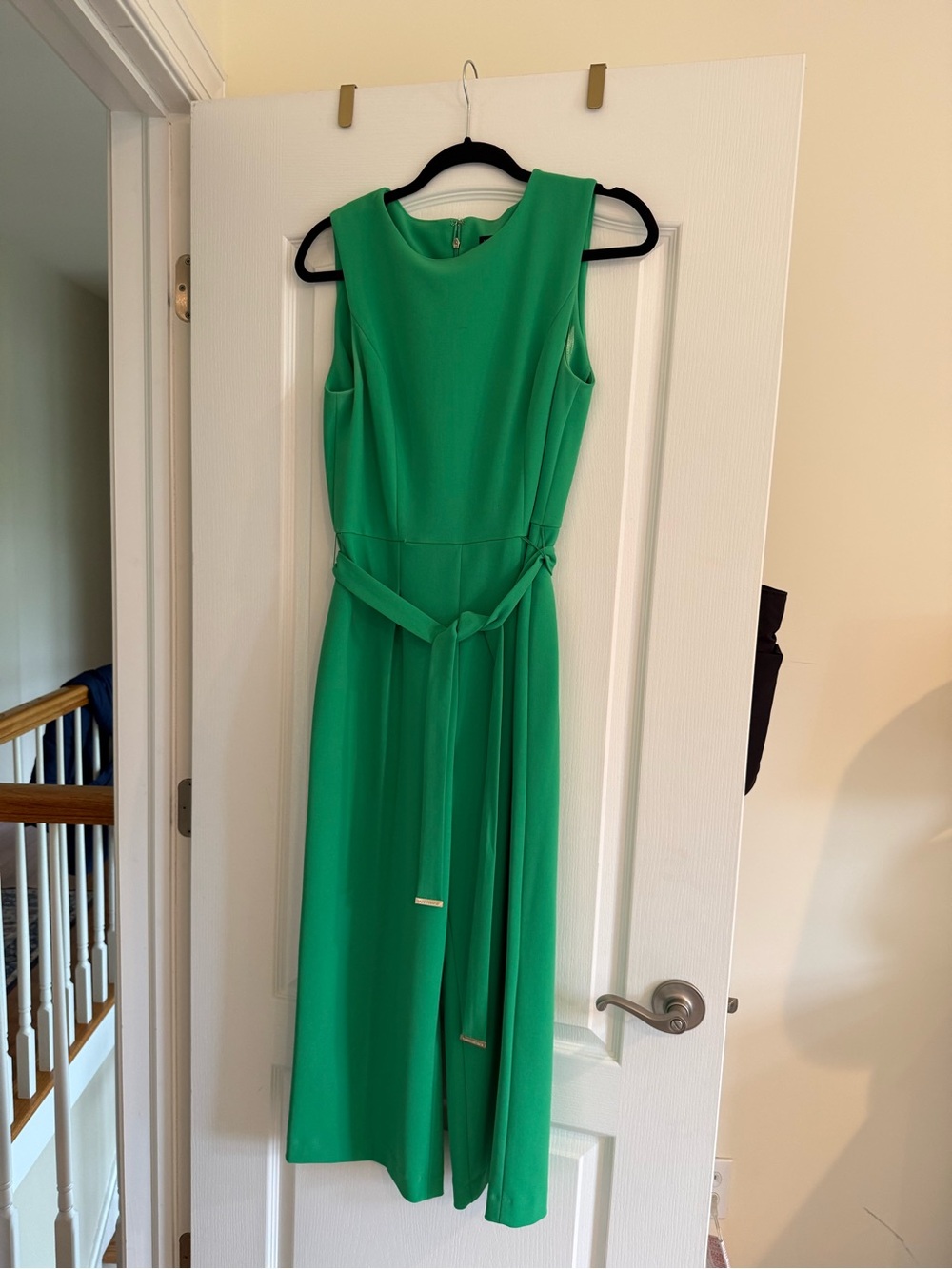 Tommy Hilfiger Bright Green Sleeveless Midi Dress with Tie Belt